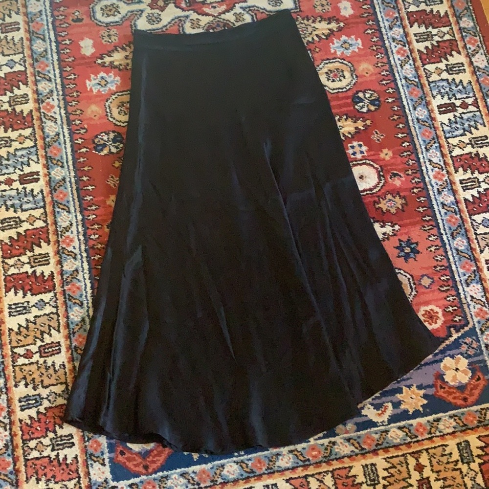 Black satin midi skirt